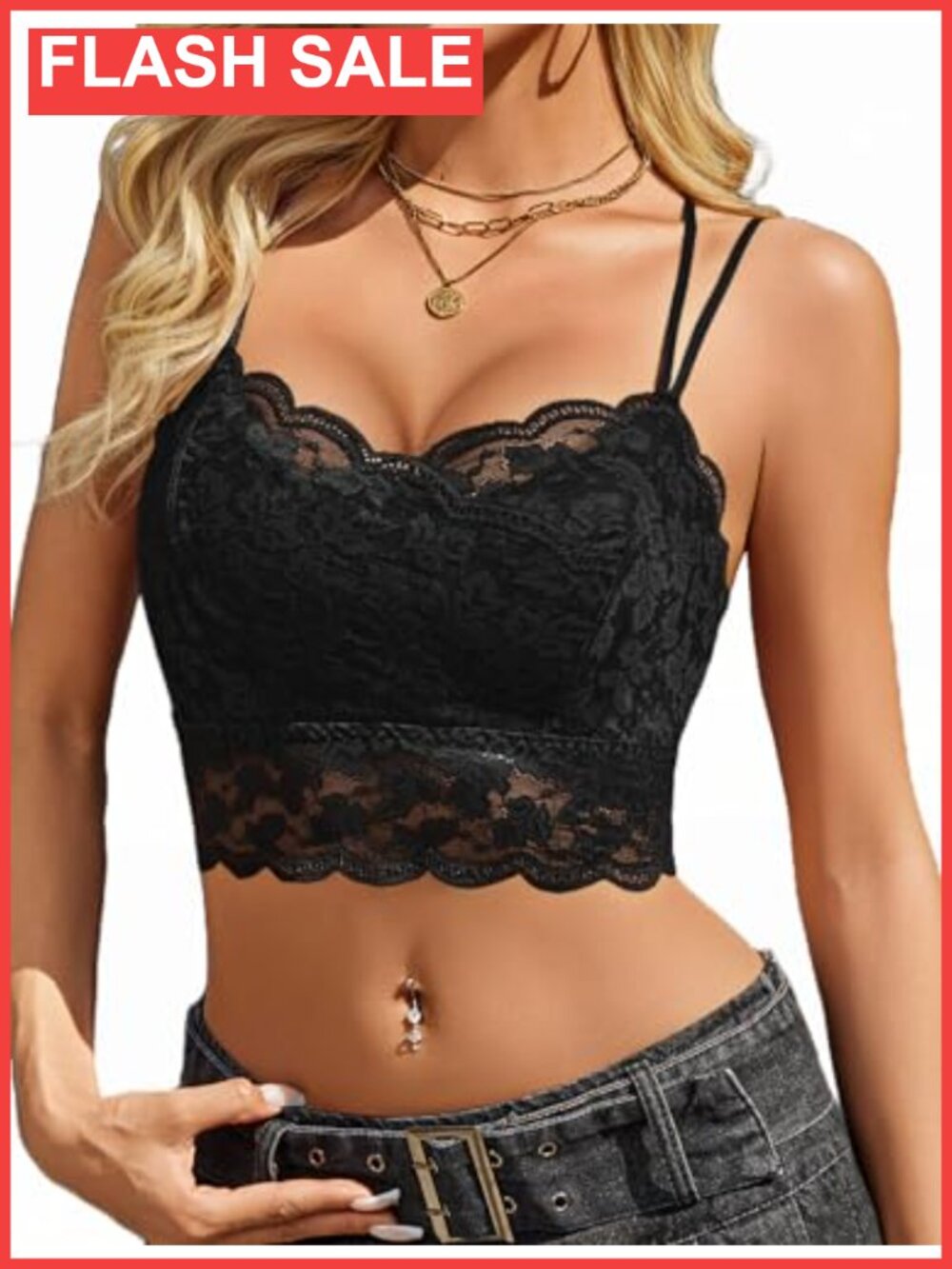Avidlove Lace Bralette Camisole V Neck Double Layered Adjustable Strap Crop Cami